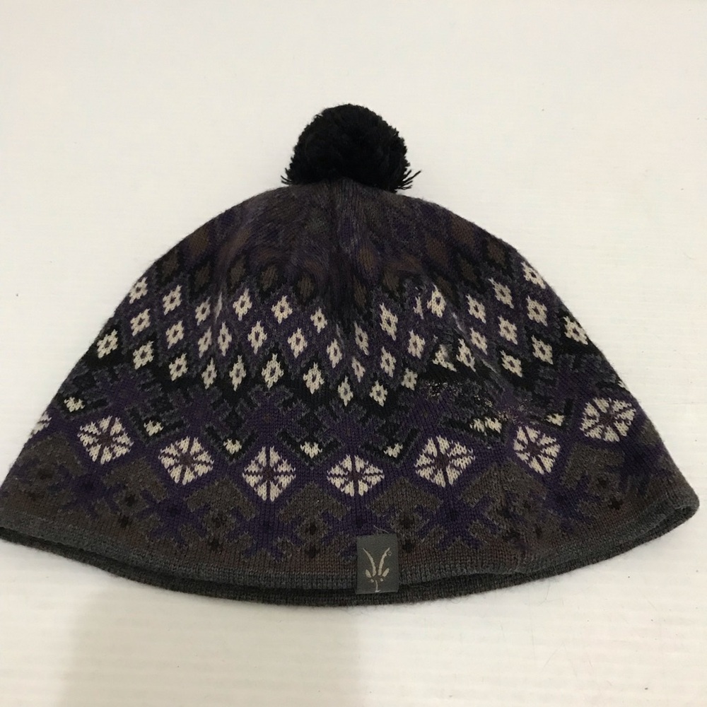 Ibex Merino Wool Knit Beanie Hat in Purple and Gray